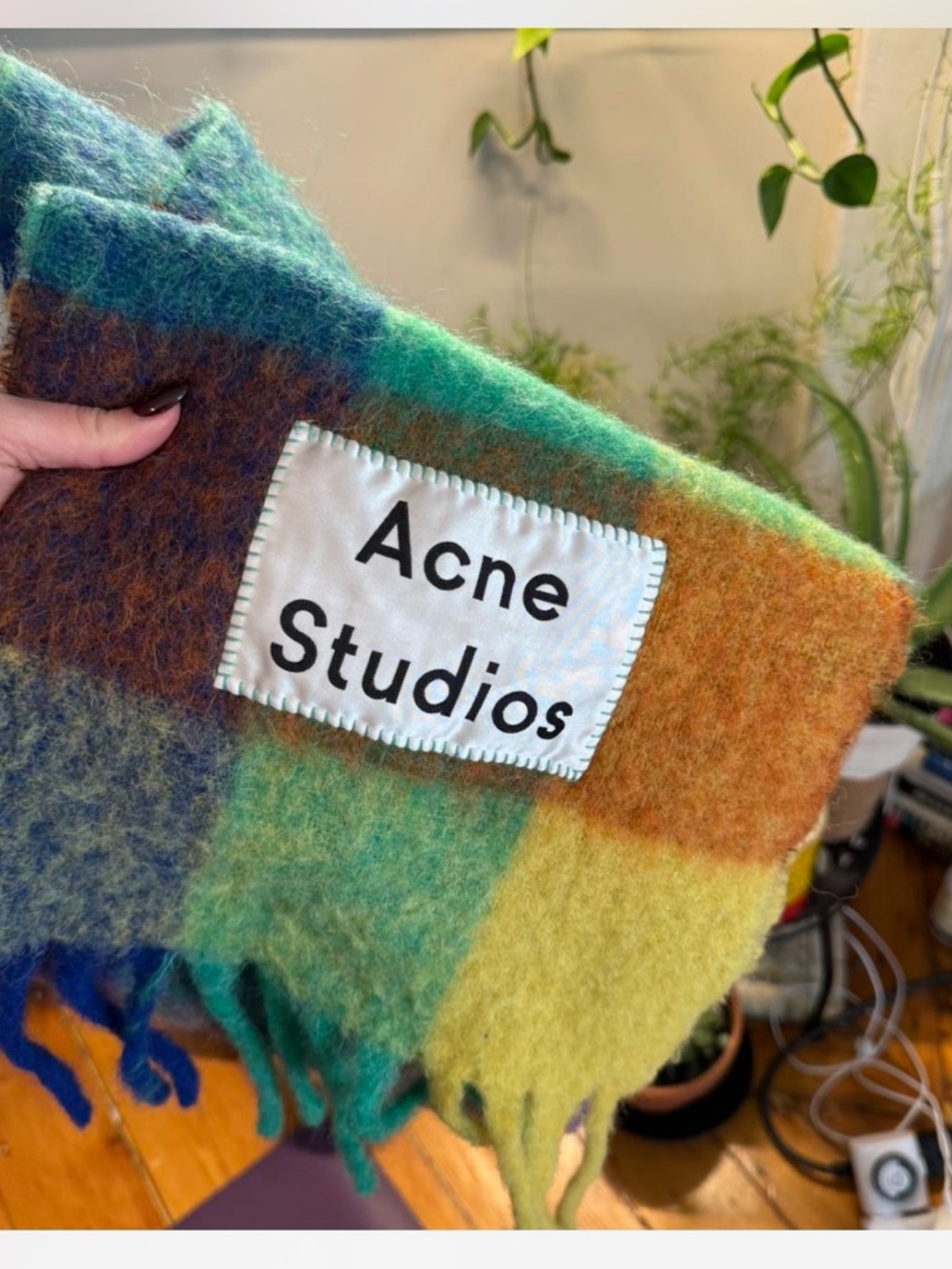 Acne Studios Multicolor Plaid Wool Blend Scarf